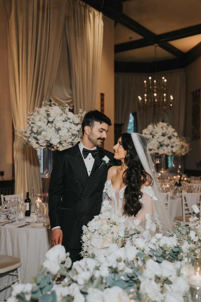 Couple in their Wedding Breakfast at Peckforton Castle