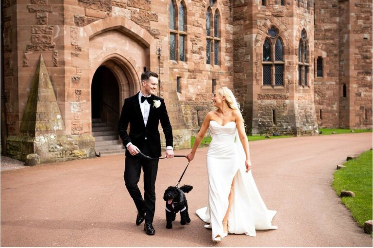 Bride & groom with dog