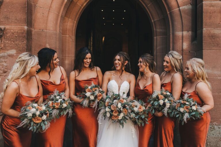 Bride & Bridesmaids outside the great hall