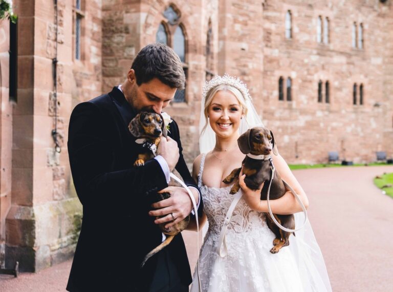 Bride & groom with their dog